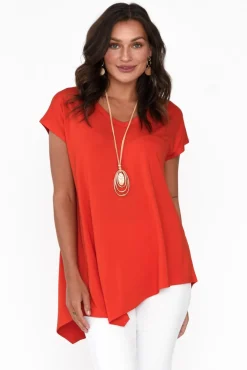 Sleeved Tops<Lou Lou Holiday Red Asymmetrical Bamboo Tee