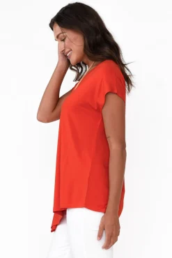 Sleeved Tops<Lou Lou Holiday Red Asymmetrical Bamboo Tee