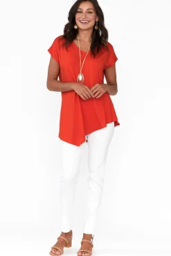 Sleeved Tops<Lou Lou Holiday Red Asymmetrical Bamboo Tee
