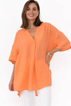 Linen Tops<Cali and Co Holland Orange Linen V Neck Tunic