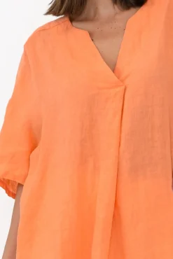 Linen Tops<Cali and Co Holland Orange Linen V Neck Tunic