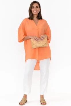 Linen Tops<Cali and Co Holland Orange Linen V Neck Tunic