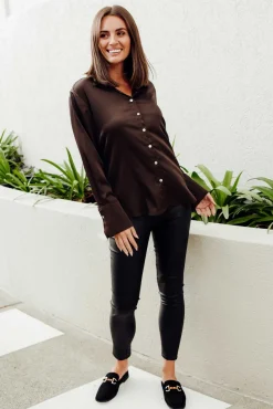 Shirts<365 Days Honor Chocolate Satin Shirt