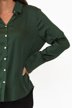 Shirts<365 Days Honor Dark Green Satin Shirt