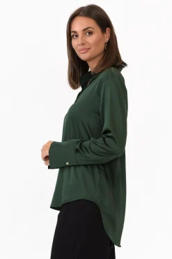 Shirts<365 Days Honor Dark Green Satin Shirt