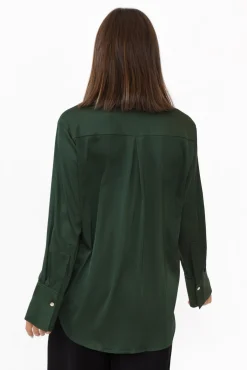 Shirts<365 Days Honor Dark Green Satin Shirt