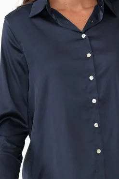 Shirts<365 Days Honor Navy Satin Shirt