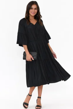 Cotton Dresses<Worthier Hope Black Tiered Midi Dress