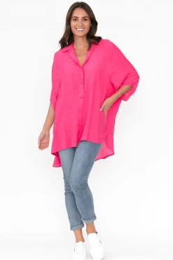 Cotton Tops<Cotton Village Hot Pink Cotton Blend Hi Lo Shirt