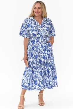 Cotton Dresses<Liberty Rose Houston Blue Blossom Cotton Tie Dress