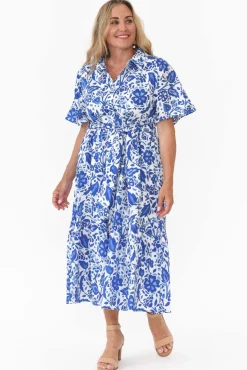 Cotton Dresses<Liberty Rose Houston Blue Blossom Cotton Tie Dress