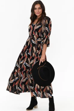 Maxi Dresses<Willow Tree Howard Black Leaf Tassel Tie Dress