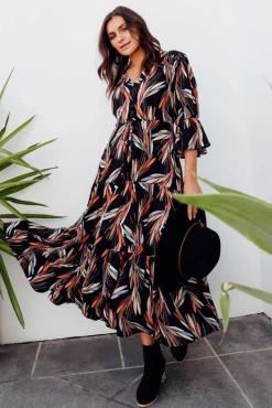 Maxi Dresses<Willow Tree Howard Black Leaf Tassel Tie Dress