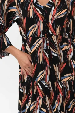 Maxi Dresses<Willow Tree Howard Black Leaf Tassel Tie Dress