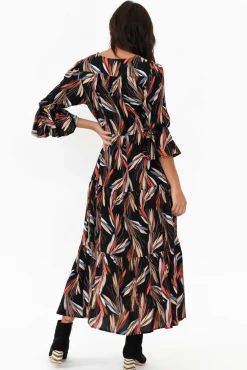 Maxi Dresses<Willow Tree Howard Black Leaf Tassel Tie Dress