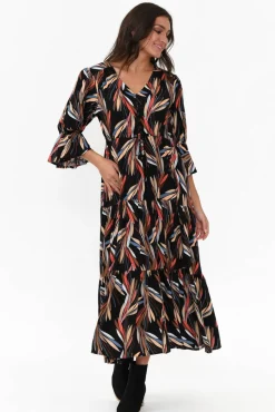 Maxi Dresses<Willow Tree Howard Black Leaf Tassel Tie Dress