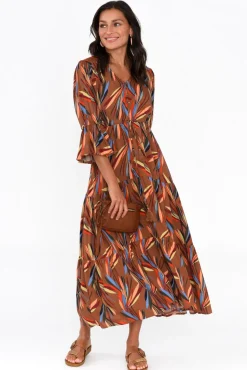 Midi Dresses<Willow Tree Howard Brown Leaf Tassel Tie Dress