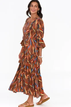 Midi Dresses<Willow Tree Howard Brown Leaf Tassel Tie Dress