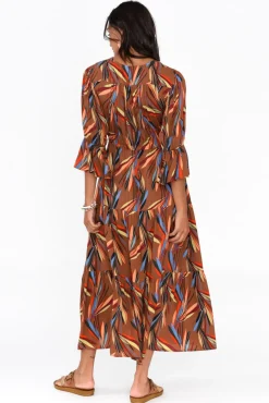 Midi Dresses<Willow Tree Howard Brown Leaf Tassel Tie Dress