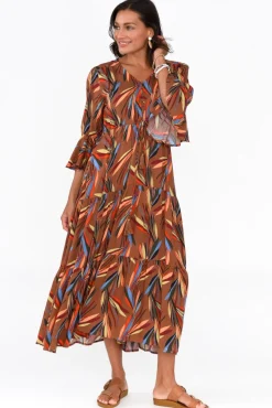 Midi Dresses<Willow Tree Howard Brown Leaf Tassel Tie Dress