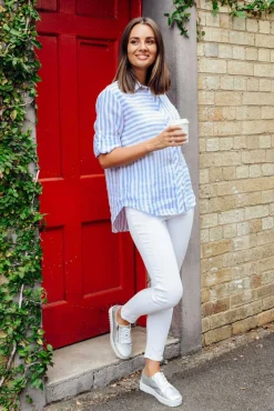 Linen Tops<Worthier Hyatt Blue Stripe Linen Shirt