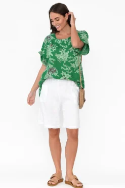 Linen Tops<Cali and Co Idalia Green Blossom Linen Top