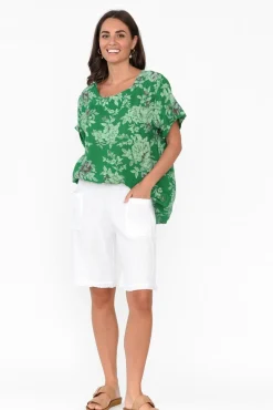 Linen Tops<Cali and Co Idalia Green Blossom Linen Top