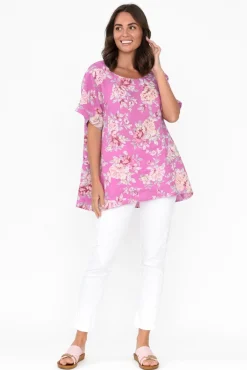 Linen Tops<Cali and Co Idalia Pink Blossom Linen Top