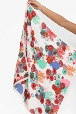 Scarves<Zoda Ilene Red Satin Floral Square Scarf