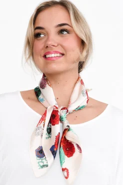 Scarves<Zoda Ilene Red Satin Floral Square Scarf