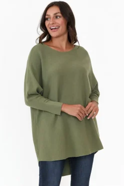 Knitwear<Cali and Co Iman Khaki Knit Drape Jumper