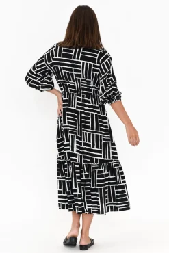 Sleeved Dresses<Silver Wishes Imari Black Stripe Collared Dress