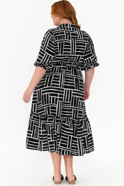Sleeved Dresses<Silver Wishes Imari Black Stripe Collared Dress
