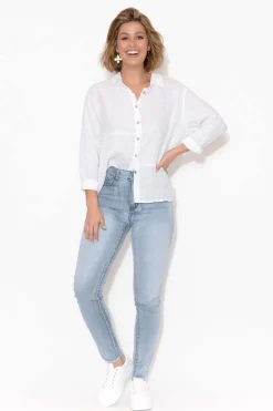 Jeans<PQ Indiana Light Denim Frayed Slim Fit Jean