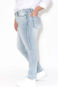 Jeans<PQ Indiana Light Denim Frayed Slim Fit Jean