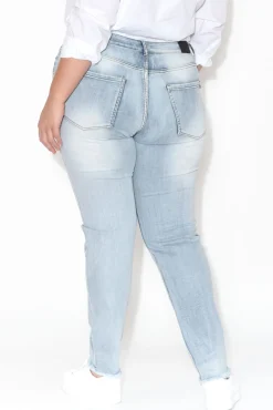 Jeans<PQ Indiana Light Denim Frayed Slim Fit Jean