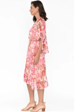 Below Knee Dresses<L'amore Ireland Peach Hibiscus Ruffle Dress