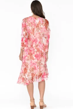 Below Knee Dresses<L'amore Ireland Peach Hibiscus Ruffle Dress