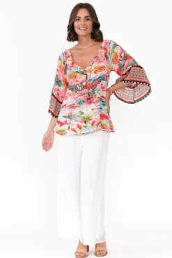 Sleeved Tops<Inoa Iris Pink Garden Silk Tie Top
