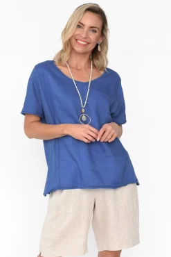 Cotton Tops<Cali and Co Ishana Cobalt Linen Cotton Top
