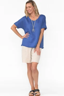 Cotton Tops<Cali and Co Ishana Cobalt Linen Cotton Top