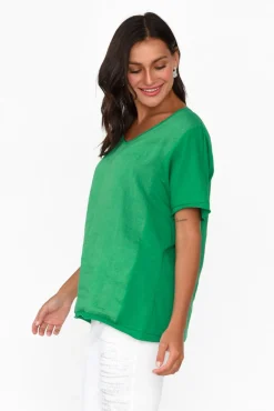 Cotton Tops<Cali and Co Ishana Green Linen Cotton Top