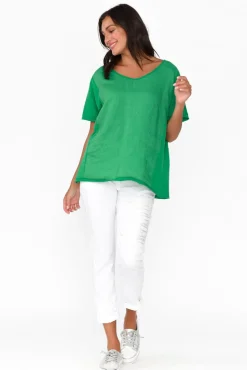Cotton Tops<Cali and Co Ishana Green Linen Cotton Top