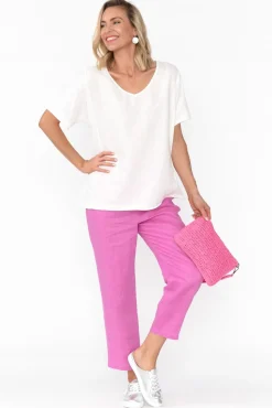 Cotton Tops<Cali and Co Ishana White Linen Cotton Top