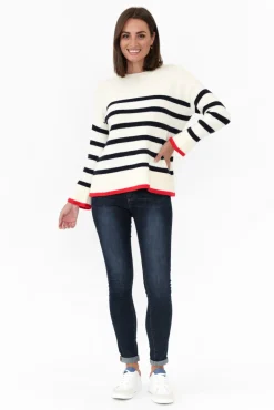 Knitwear<Betty Basics Isobel White Stripe Knit Jumper