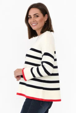 Knitwear<Betty Basics Isobel White Stripe Knit Jumper