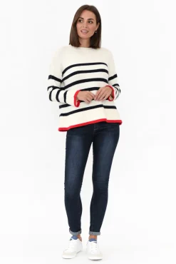 Knitwear<Betty Basics Isobel White Stripe Knit Jumper