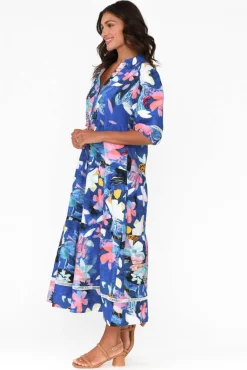 Cotton Dresses<Liberty Rose Ives Cobalt Floral Linen Cotton Shirt Dress