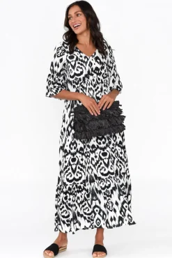Maxi Dresses<Orientique Izmir Black Geo Frill Sleeve Dress