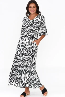Maxi Dresses<Orientique Izmir Black Geo Frill Sleeve Dress
